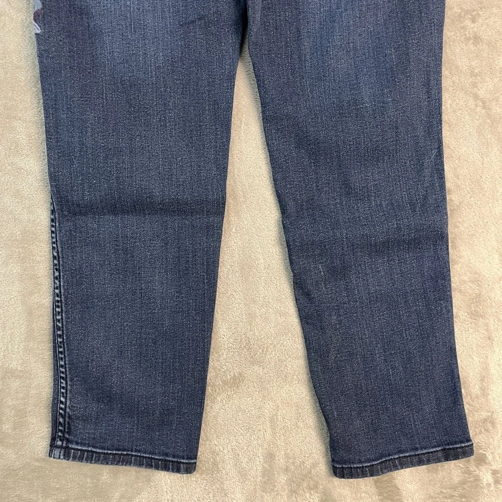 J. Jill Authentic Fit Slim Ankle Jeans Womens 10 Blue Floral Embroidered Denim